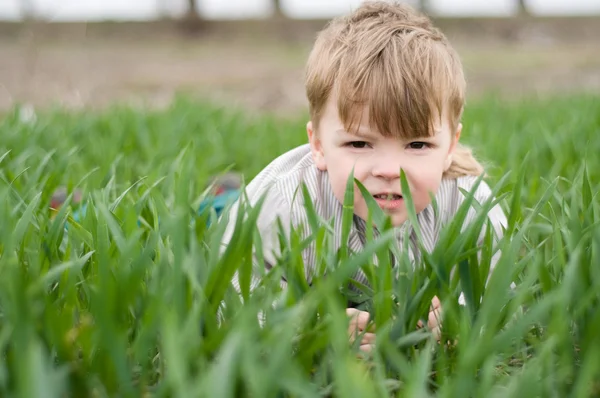 Junge im Gras — Stockfoto