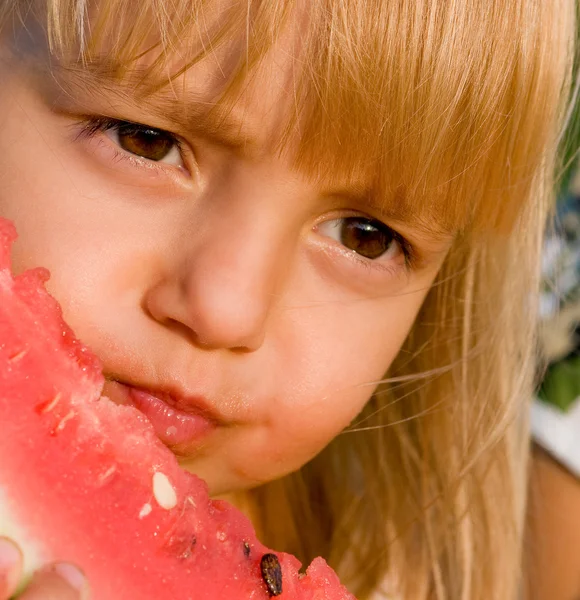 Little girl with watermelon — Stock Photo, Image