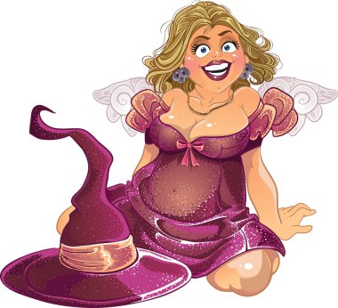 Magnificent fluffy witch in pink clipart