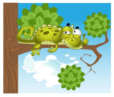 Green vector lizard on the branch clipart