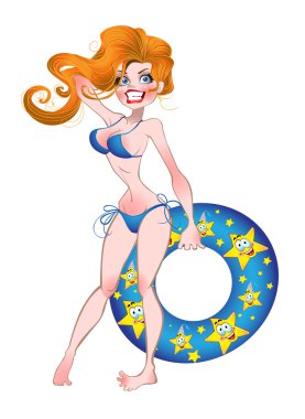 Beach girl with inflatable quarter clipart