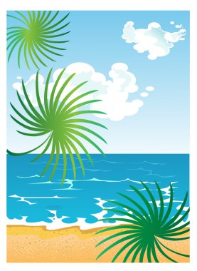 Summer sunny beach with clouds clipart