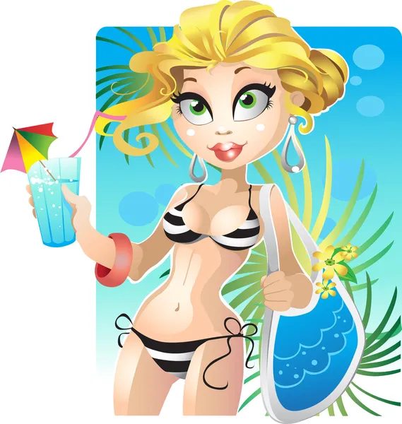 Letní blonďatá dívka na pláži — Stockový vektor