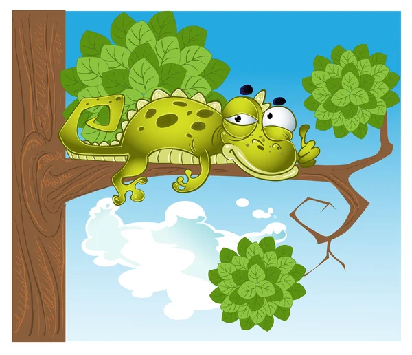 绿色矢量蜥蜴在树枝上 — 图库矢量图片