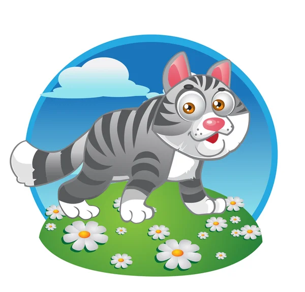 Chat gris sur le fond de couleur — Image vectorielle