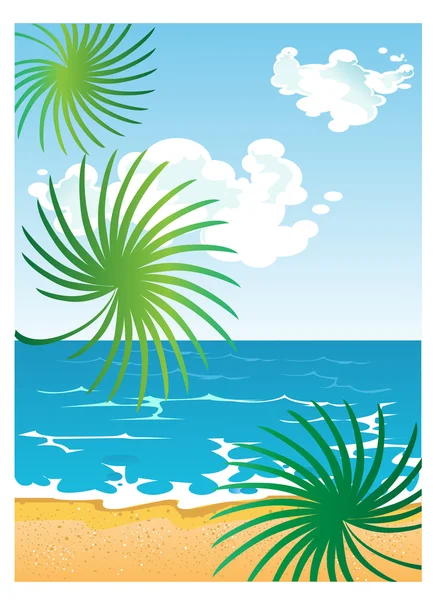 Estate spiaggia soleggiata con nuvole — Vettoriale Stock