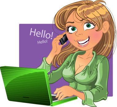 sarışın bir kadın telefonu ve laptop