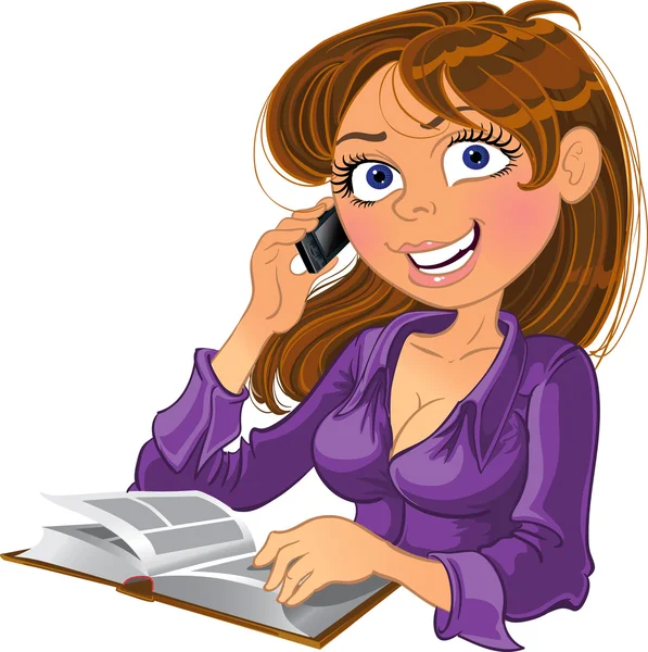 Mulher com telefone e livro — Vetor de Stock