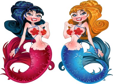 Brunette and Blond mermaids clipart