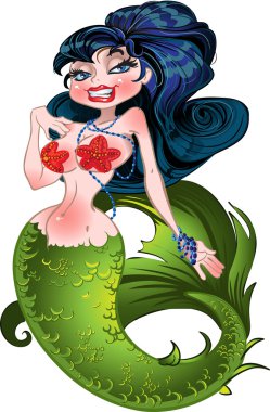 Brunette mermaid with green scales clipart