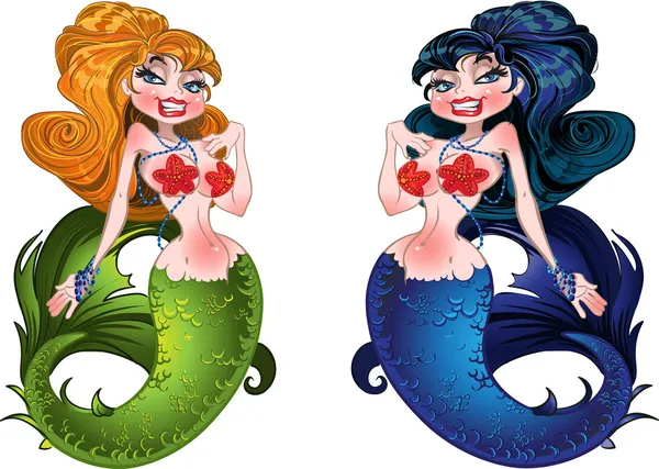 Pretty brunette and Blond mermaids — Stock Vector
