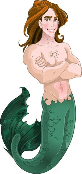 緑の鱗を持つ人魚少年 — ストックベクタ