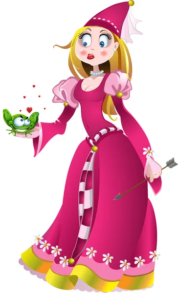 Charming princess with a frog — Stock Vector