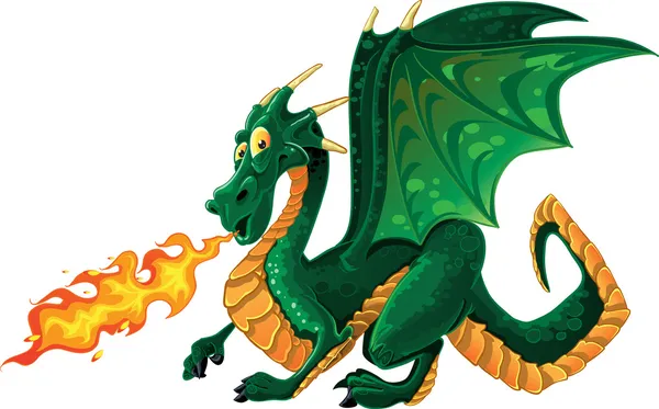 Dragon escupiendo fuego verde — Vector de stock