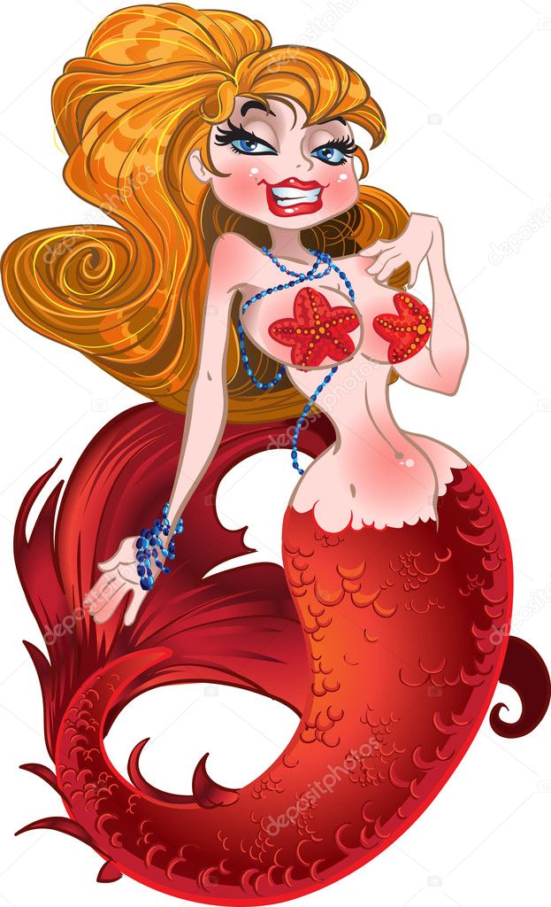 Blond mermaid with red scales
