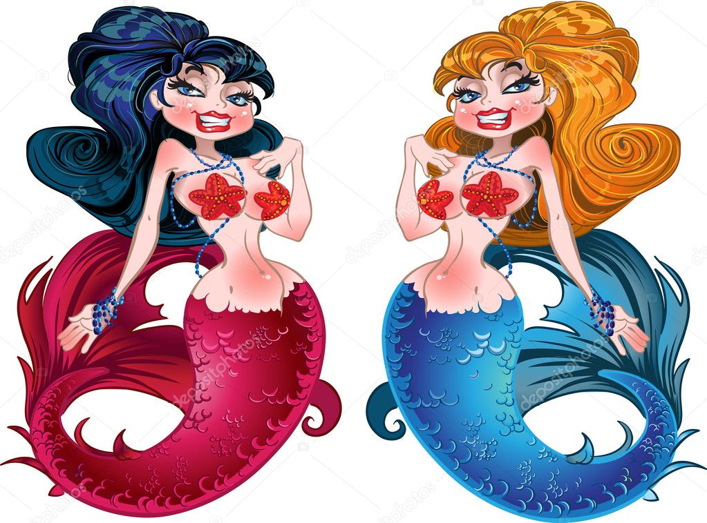 Brunette and Blond mermaids