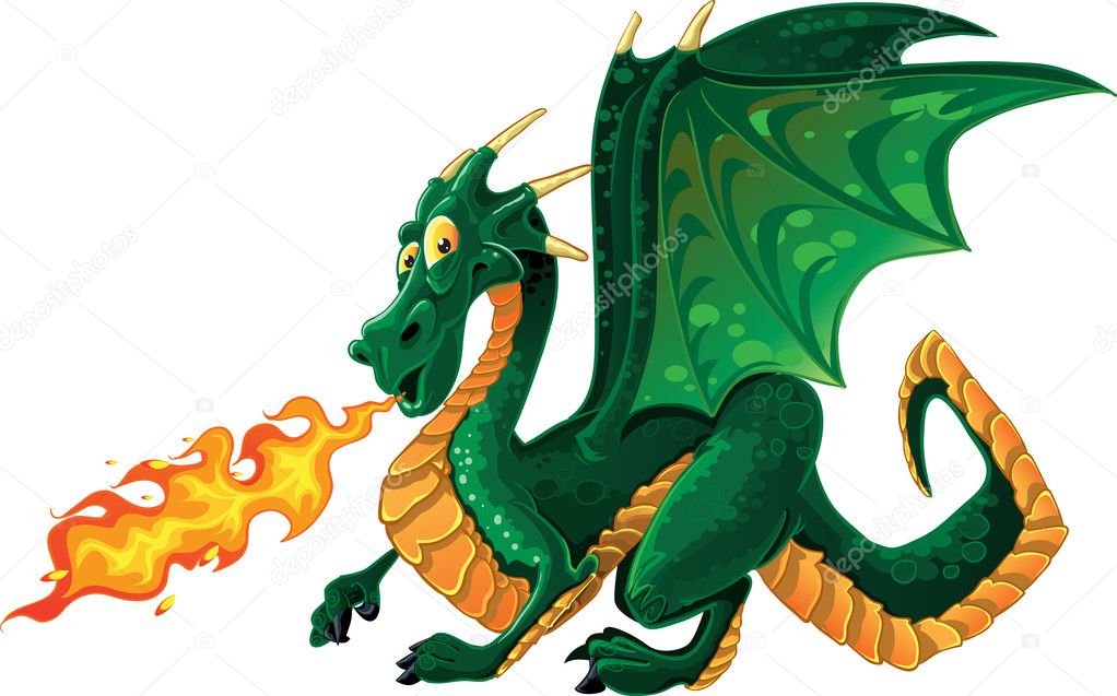 Green fire-spitting dragon