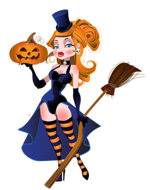 Beautiful red-haired witch clipart