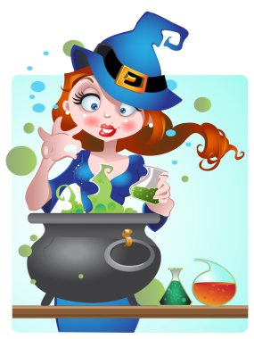 Beautiful Whitch with copper of poison clipart