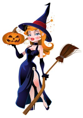 Vector beautiful witch and pumpkin clipart