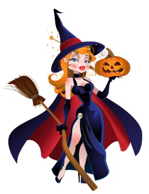 Vector beautiful witch in cloak clipart