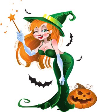 Green vector sexy witch clipart