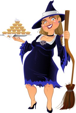 Real witch with cake. vector clipart