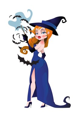 Pretty witch with bats clipart