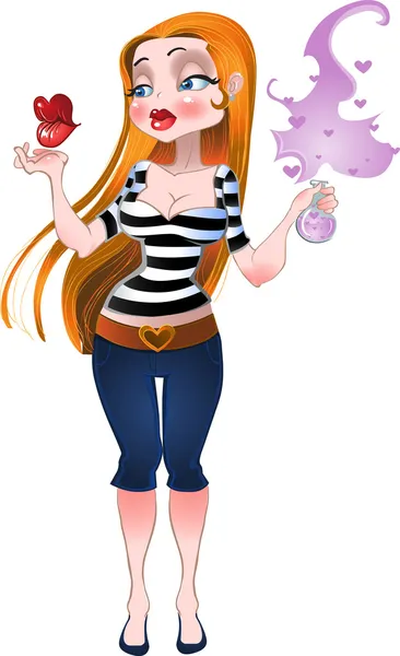 Beautiful girl with love-potion — Stock Vector