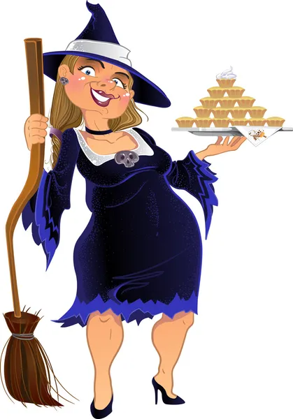 真正的女巫与蛋糕 — 图库矢量图片