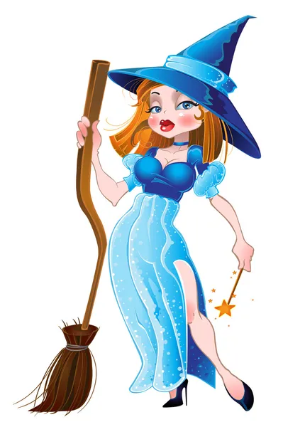 Sexy witch in blue dress — Stock Vector