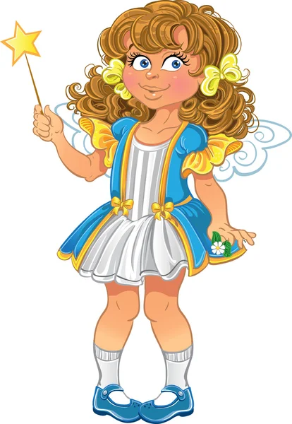 Pretty little girl with magic wand — Stock Vector