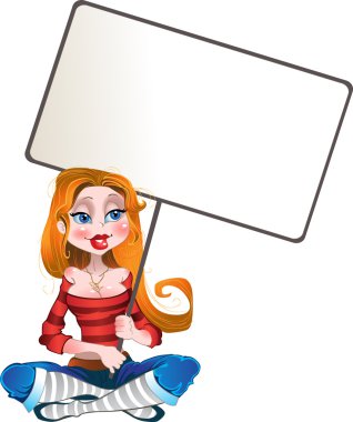 Girl with a text board clipart