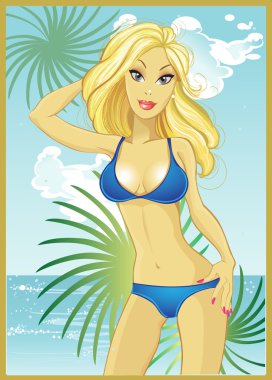 Beautiful girl in blue swimsuit clipart