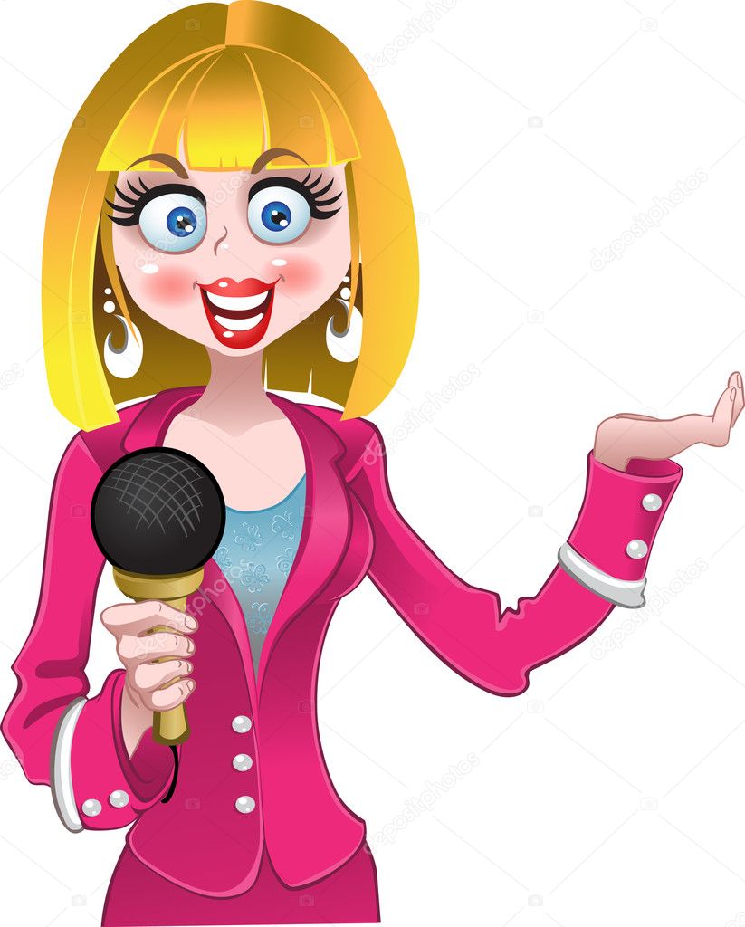 Vector beautiful reporter girl in pink