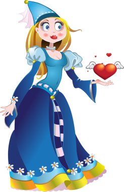 Charming princess in blue dress give a h clipart