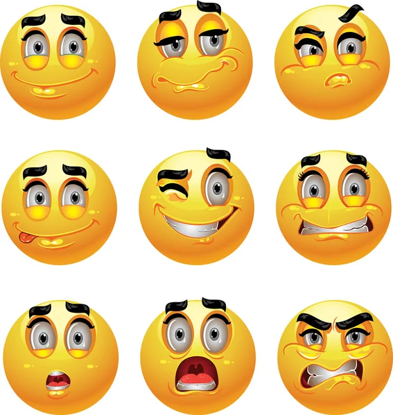Set of batch from 9 emotion smiles — Stock Vector