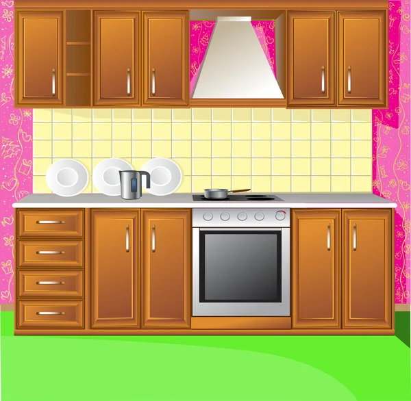 Lichte roze keuken — Stockvector