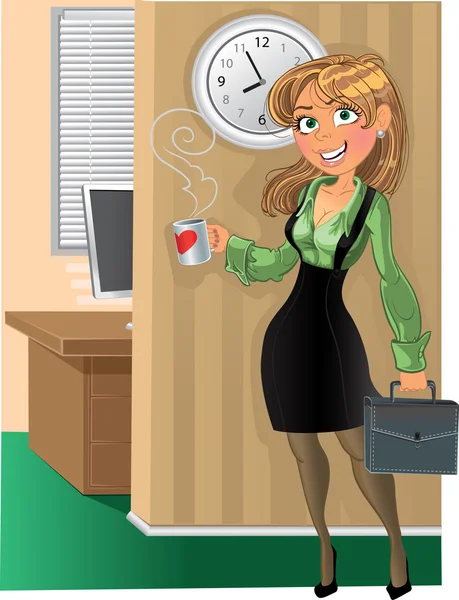 Geschäftsfrau im Morgenbüro — Stockvektor