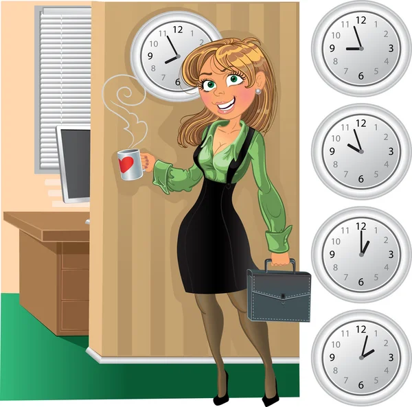 Femme d'affaires avec un bref cas dans le bureau — Image vectorielle