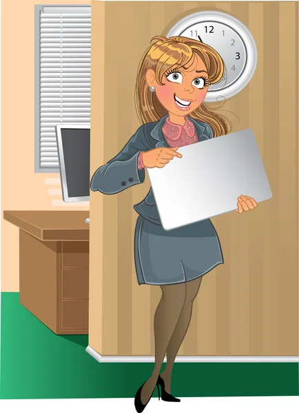 Businesswoman with background in office — Stock Vector