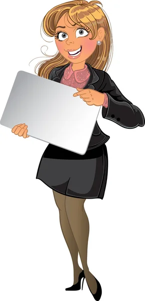 Businesswoman in black with text area — Stock Vector