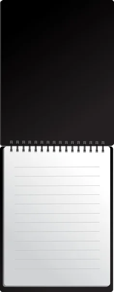 Open black notebook in lines — Stock Vector