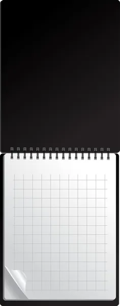 Cuaderno negro abierto con rizo de página — Vector de stock