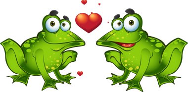 Green frogs in love clipart