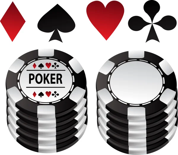 Poker black gambling chips and suit — Stock Vector