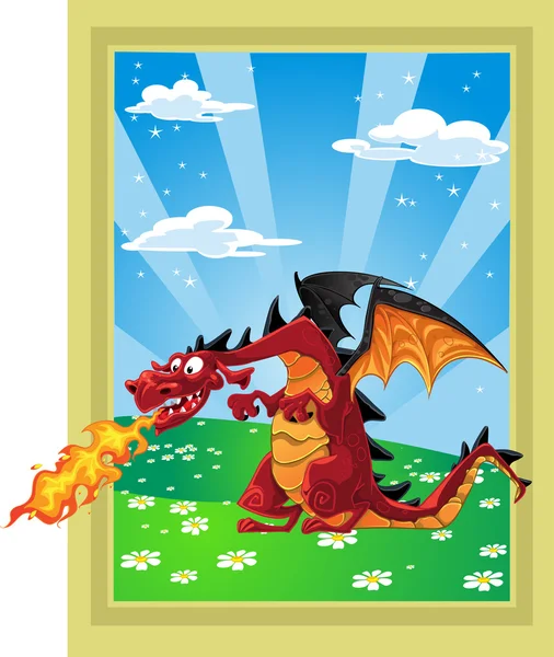 Dragon sur le paysage de conte de fées — Image vectorielle