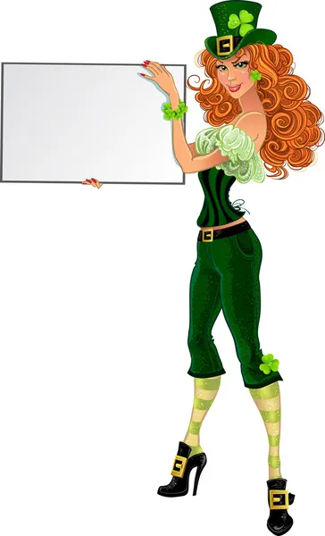 Sexy Leprechaun girl in green suit — Stock Vector