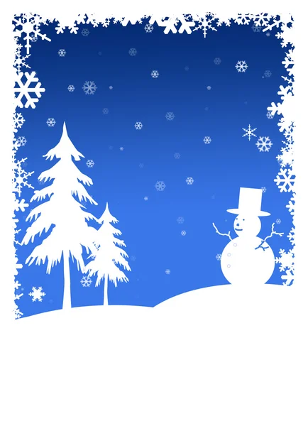 Vánoční stromky a sněhulák — Stock fotografie