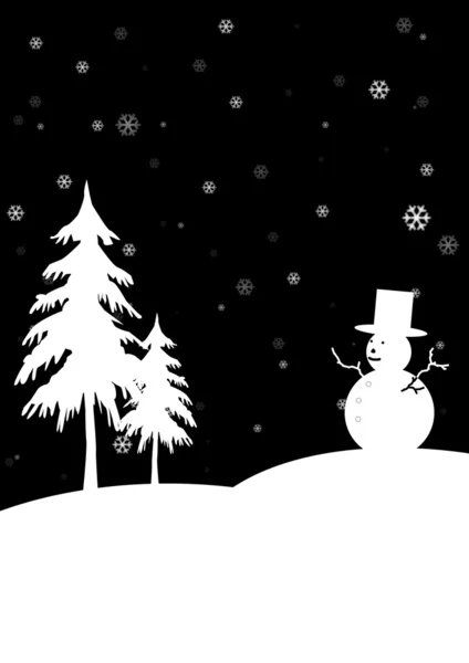 Choinki i człowiek śniegu — Zdjęcie stockowe